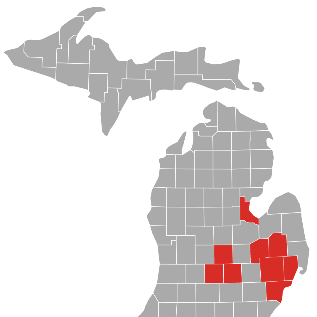 Map of Michigan Service Areas: Bay Eaton Clinton Ingham Macomb Wayne Oakland Lapeer Genesee